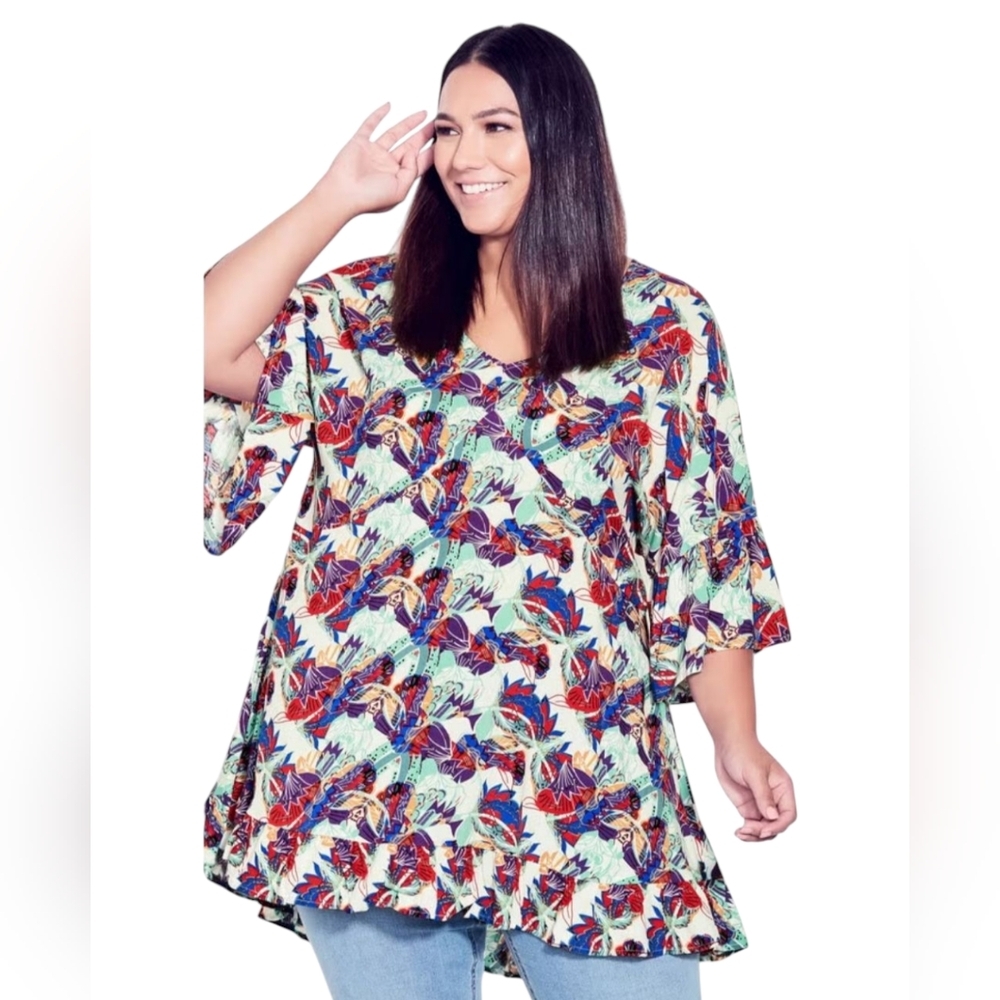NWT Avenue Women's Harper Abstract Boho Summer Comfy Resortwear Tunic Size 18